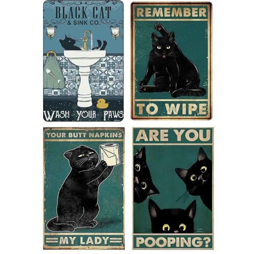 4PC Funny Cat Metal Tin Signs Posters for Bathroom Restroom | Fun Toilet - Picture 3 of 6