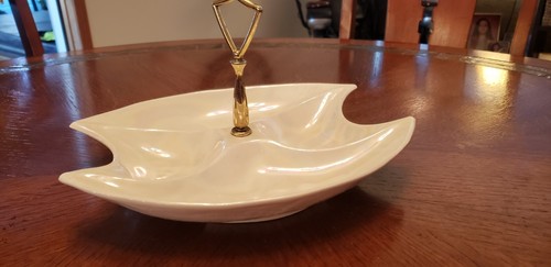 VTG California Orig #617 Divided Snack Dish w/ Handle USA Pottery Iridescent MCM - Picture 3 of 14