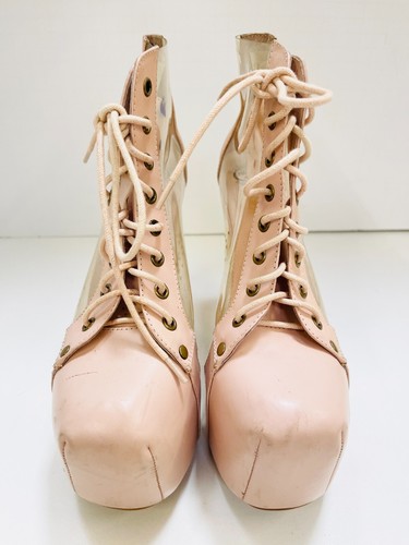 Jeffrey Campbell Clear and Blush Leather Booties with Wooden Heel Women's Sz 8 - Picture 6 of 9