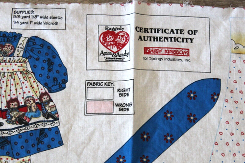 Daisy Kingdom Fabric Craft Sewing Panel Raggedy Ann Andy Dolls Clothes - CHOICE - Picture 32 of 36