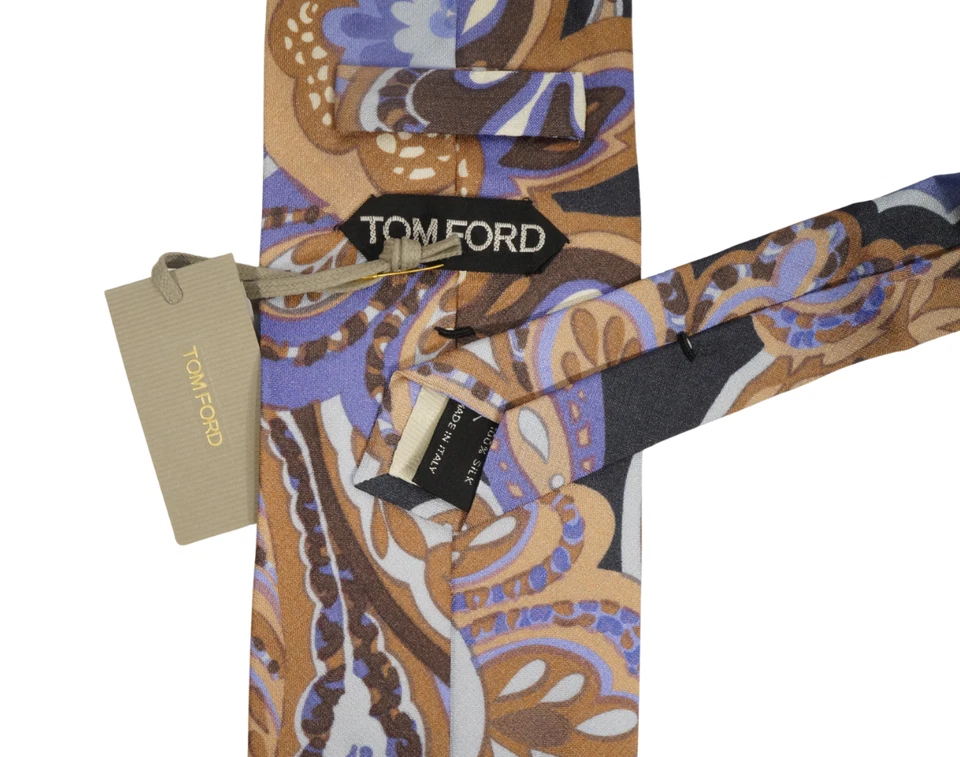 Corbata de cuello de seda con estampado de cachemira púrpura y marrón Tom Ford $330 nueva con etiquetas Italia 3,6 W Foto 4 de 4