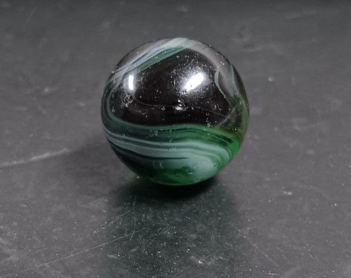 Vintage Marbles Akro Agate Christensen Emerald Green And White Slag .66" Marble  - Picture 13 of 21