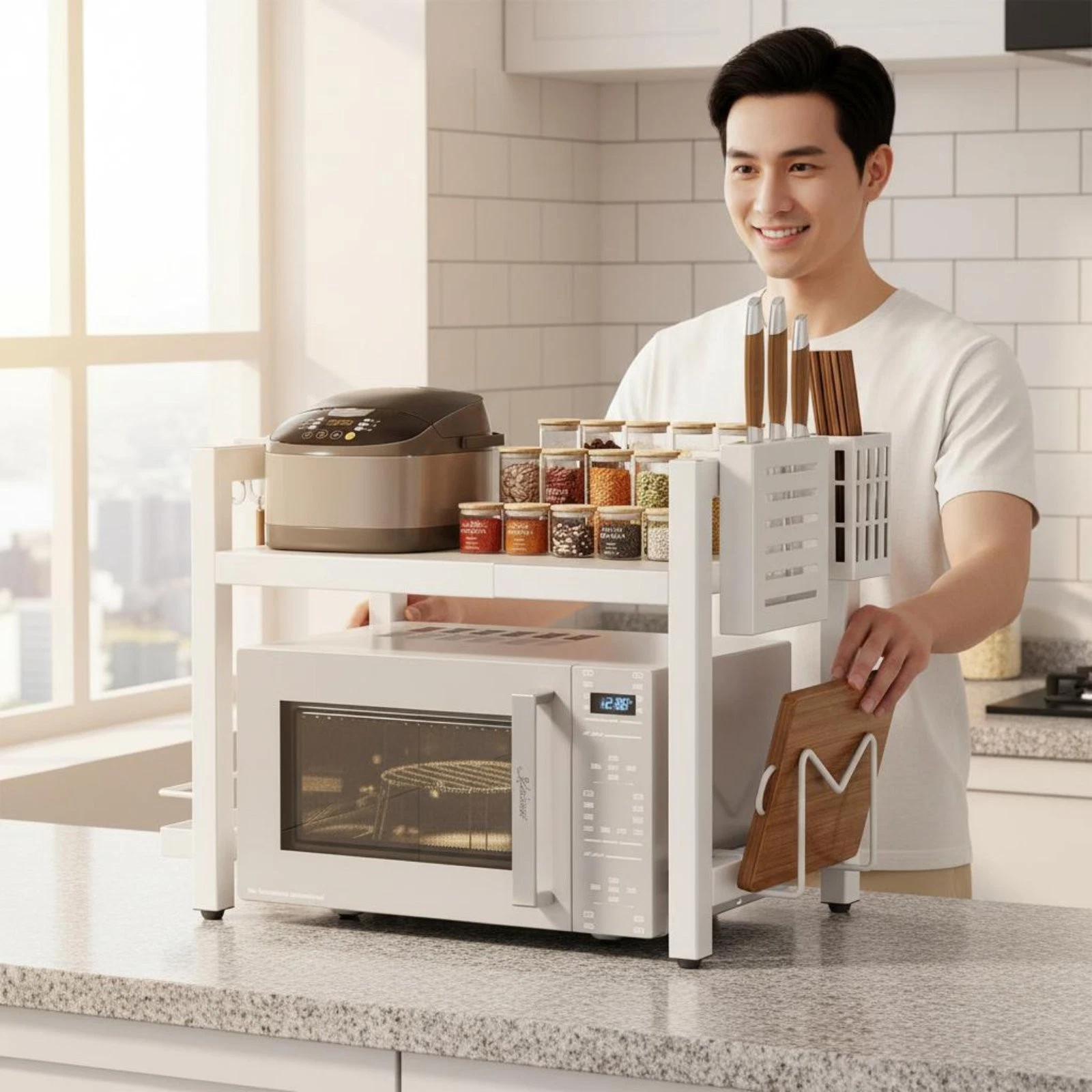 Countertop Microwave Shelf Multi-Tier Oven Organizer Rack Easy to Clean