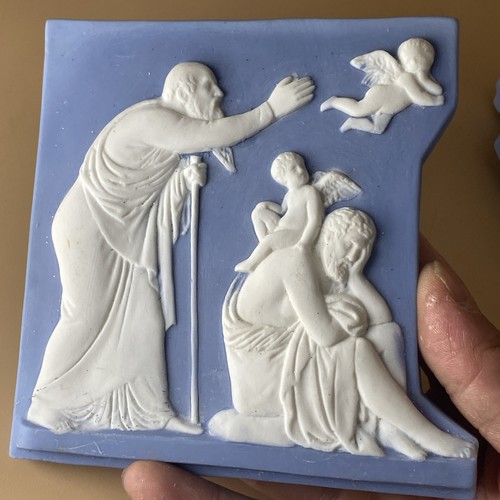 Theodore Alexander Jasperware 2 Piece Classical Frieze of Old Man and Cupid Blue - Picture 7 of 14