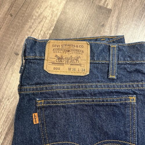 JEANS VINTAGE LEVI'S STRAUSS 505 BLU SCURO DENIM 36X34 GAMBA DRITTA LINGUETTA ARANCIONE (79) - Foto 2 di 6