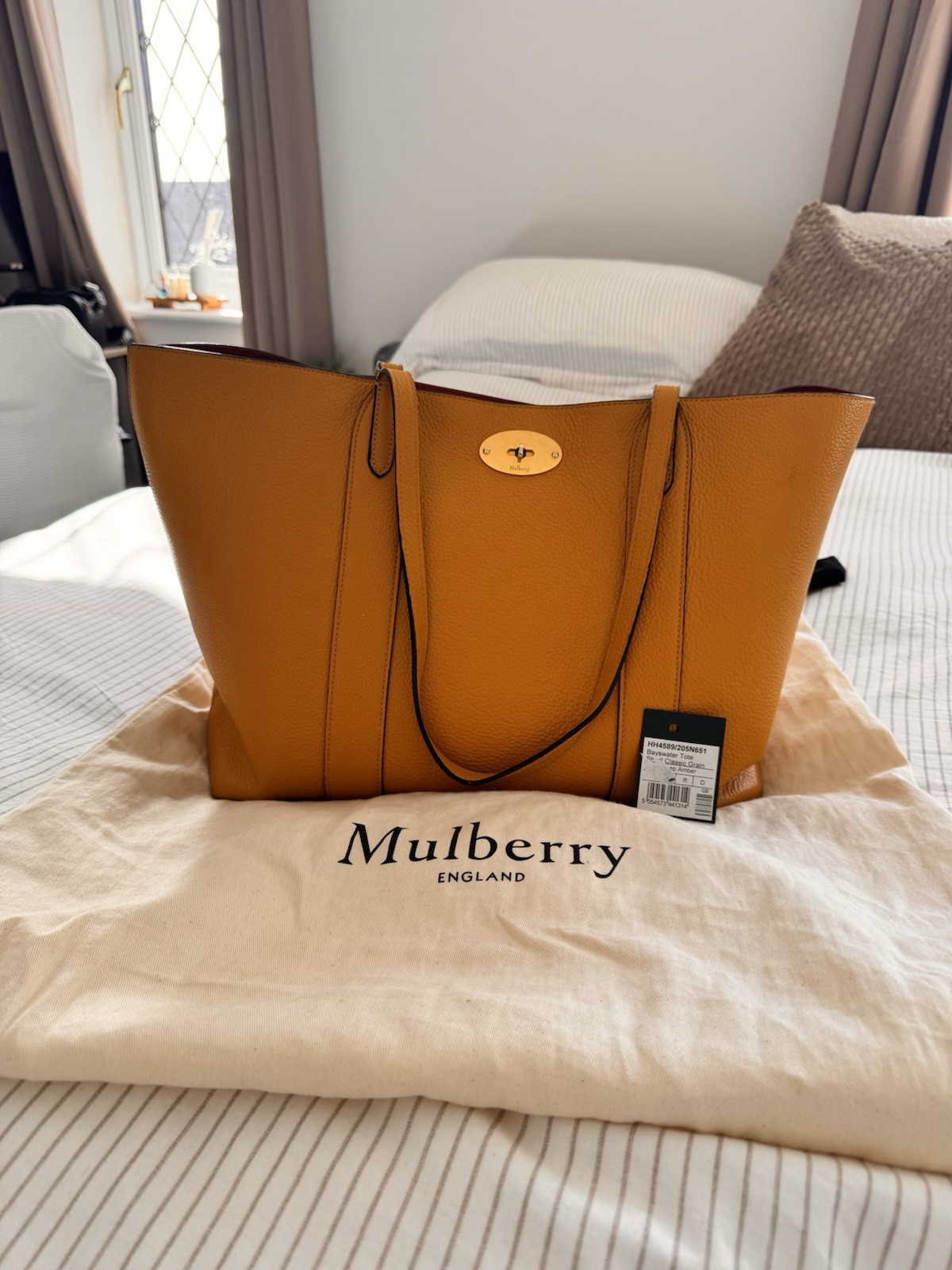 Mulberry Bayswater Tote Bag Genuine Leather, , Small Classic Grain, Amber