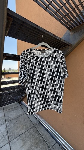Vintage Silk Fendi Monogram Print Black And White T-shirt - Picture 2 of 5