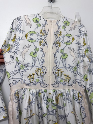 Tory Burch Minikleid Hase bedruckt Seide beige Wiese Feld Tier Blumen 10 - Bild 15 von 19