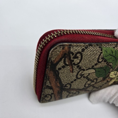 GUCCI Tian Bird Estuche Monedero Cartera GG Supreme Cuero Beige Marrón C290 - Imagen 3 de 11