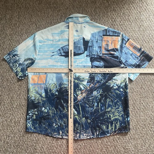Star Wars Camicia Hawaiana Uomo XL Colorata Floreale Battaglia di Endor AT-AT RARA - Foto 3 di 13