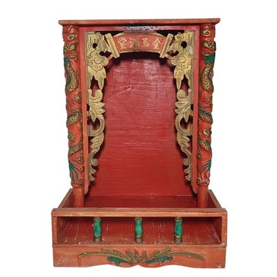 Vtg Asian Shrine Alter Box Spiritual Temple Oriental Handcrafted Wooden Buddhist