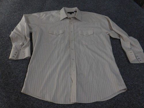 Panhandle Slim Pearl Snap Western Shirt Mens 17.5 34 Beige Striped Rodeo Cowboy - Picture 4 of 12