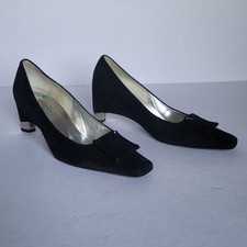 Christian Lacroix Vintage 90s Black Suede Square Toe Quiet Luxury Pumps. Sz 8.5