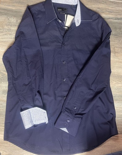 Camisa Quieti Informal Para Hombre Azul Abotonada 100% Algodón Fino L/S Grande Nueva - Imagen 4 de 14
