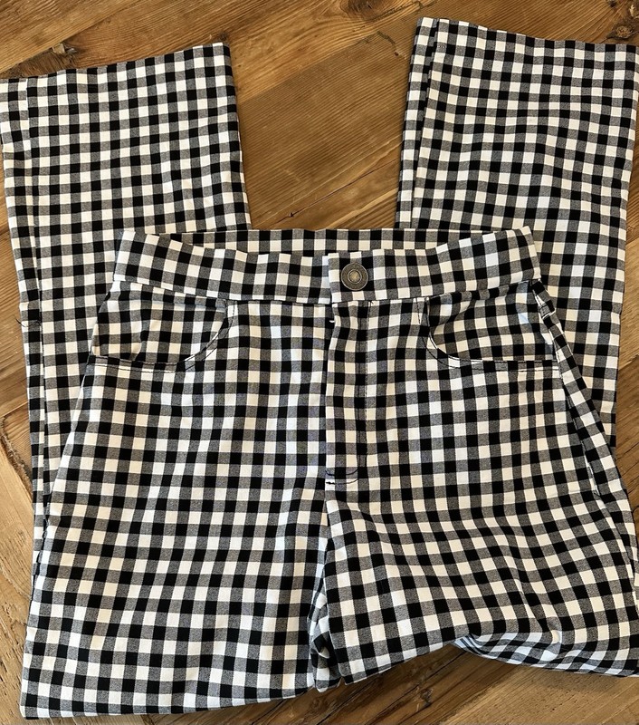 Free People Gingham Florence Crop Flare Pants Size Small Black White Check