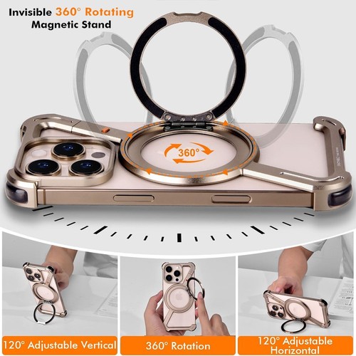 Z Shape Aluminum Alloy Rimless Magnetic Case Phone Stand for iPhone 16 15 14 13 - Afbeelding 76 van 84