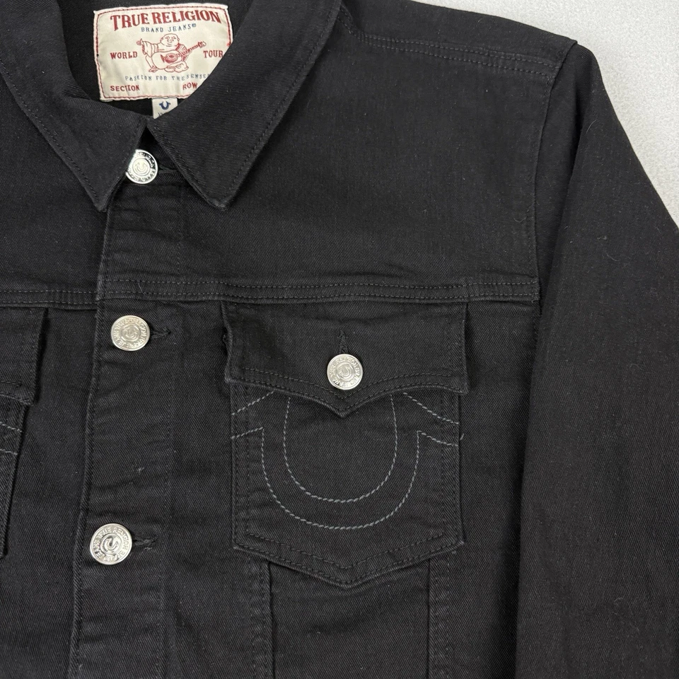 Jaqueta True Religion masculina XL preta denim caminhoneiro ocidental ponto Y2K streetwear - Imagem 4 de 4