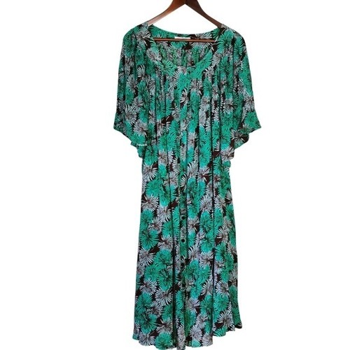 Go Softly Patio Dress Womens Plus 2X Brown Green Palm Print Mumu Loungewear - Picture 13 of 13
