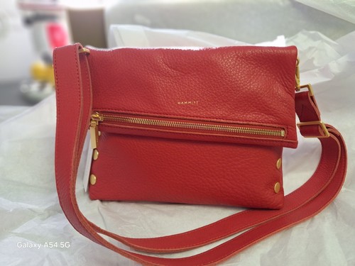 Hammitt Fold-Over VIP Leather Medium Gold Hardware Crossbody Bag in Poppy Red