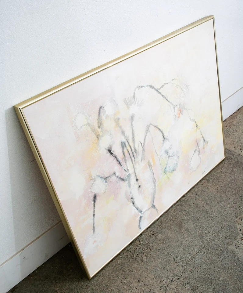 Pintura Moderna Mediados de Siglo Arte Original Abstracto Flores Floral 48x36.5 Firmada Foto 2 de 4