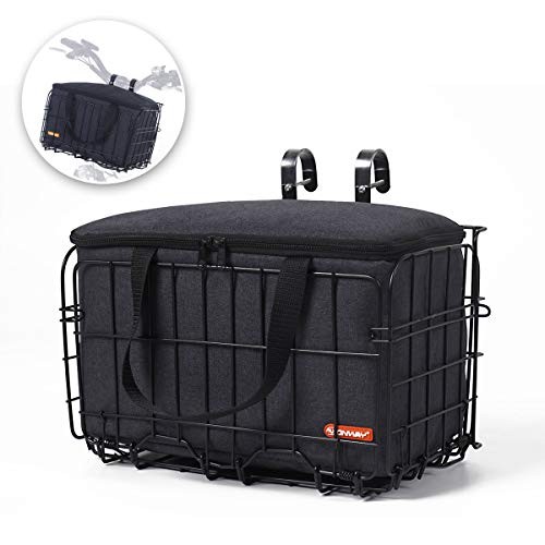 Front Handlebar Bike Basket Folding Bicycle Bike Basket with Black Liner Bag - Picture 3 of 7