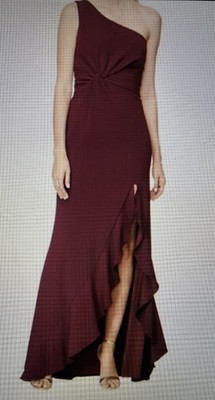 NWT-B Levkoff 1804 1 Shoulder Ruffle Hemline Slit Gown (Wine)-Sz 14-MRSP $245