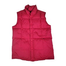 Lands End Down Quilted Snap Front Puffer Vest Size Large 14/16 Pink Red Outdoor