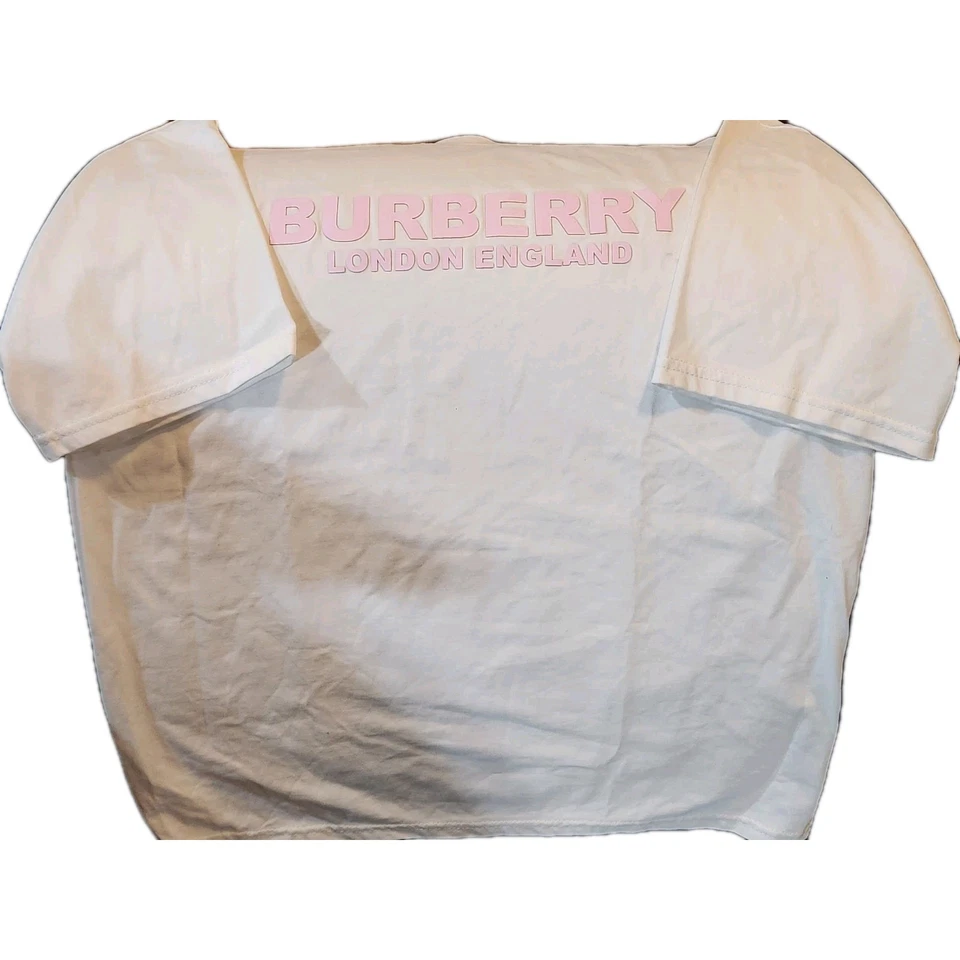 Mujer Burberry Logo Camiseta Algodón Jersey Blanco Rosa Talla L Tiene Defecto Ver Fotos Foto 3 de 4