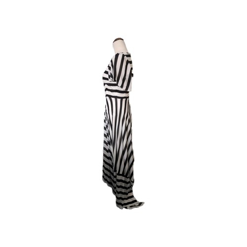 Karen Millen Black and White Striped Asymmetrical Long Dress Size US 6 UK 10 - Picture 3 of 7