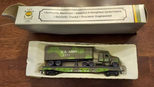AHM 56789 Flat Car and US Army, 8900 Truck Freight Car and Semi. Box Has Damage - Picture 3 of 4