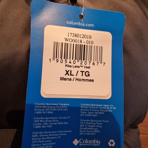 Columbia Men's Pike Lake Synthetic Insulated Gilet Body-Warmer Black/Grey - XL - Picture 11 of 14