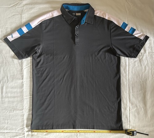 Callaway Opti-Dri Performance Golf Men’s Grey, Blue & White Striped Polo Shirt L - Foto 11 di 22