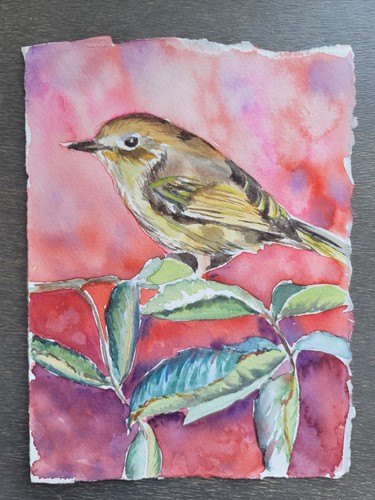 Original Aquarell Gemälde von Iowa Künstler Ann Weigel - 5,5" x 6" - Singvogel - Bild 1 von 2
