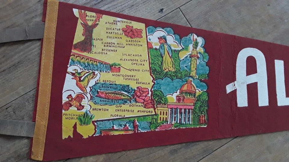 50s Vintage Wimpel USA Flagge Alabama, Filz Wimpel Sammler  - Bild 2 von 4