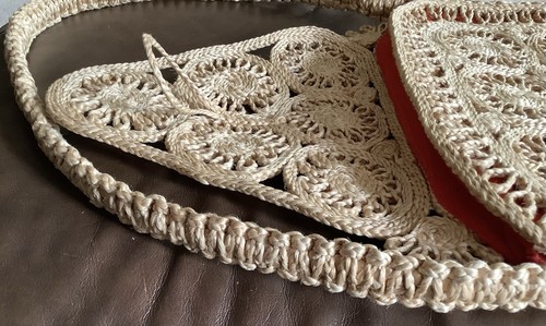 Borsa borsetta vintage fatta a mano rattan juta cesto tessuto foderato bohemien (132ia) - Foto 8 di 10