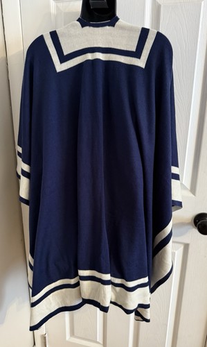 Lauren Ralph Lauren Navy Blue White Wrap Cape Women's O/S Reversible NWT - Picture 2 of 11