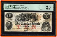 KC- 1853 $10 The Canton Bank $10 China , Maine - VF 25 PMG
