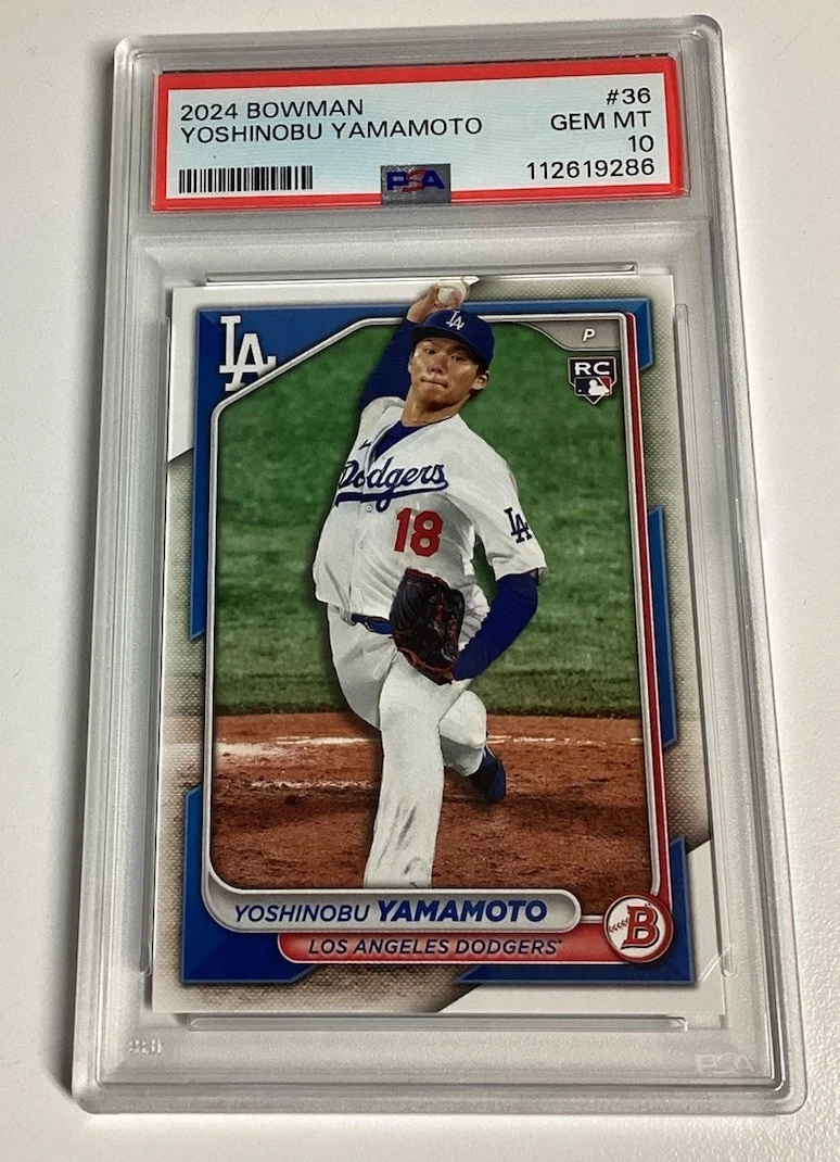 Deal for 2024 Bowman YOSHINOBU YAMAMOTO Rookie Card RC #36 Dodgers PSA 10 GEM MT