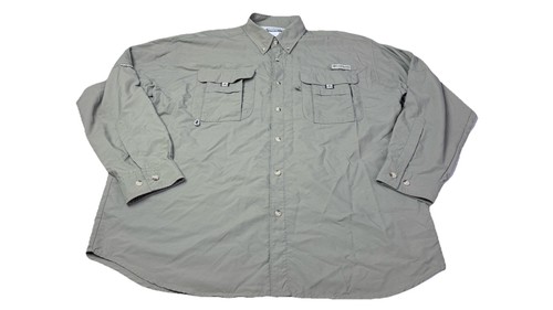 Columbia PFG Camicia Uomo Grande Bottone Ventilata Outdoor Pesca Attrezzatura Cachi 3h - Foto 1 di 12