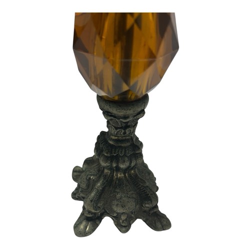Vintage Amber Glass Brass Cotice Candle Holders Tall 11” - Picture 4 of 5