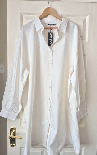 Boohoo NWTGS Size 26 100% Cotton Ivory Shirt Dress Plus Size 26