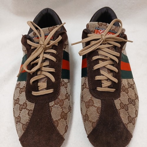 Sneakers uomo Gucci originali 9,5 GG tela scamosciata dettagli web marrone marrone chiaro scarpe da ginnastica con scatola  - Foto 3 di 16