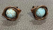 Vintage Faux Turquoise Copper Cuff Links Modernist