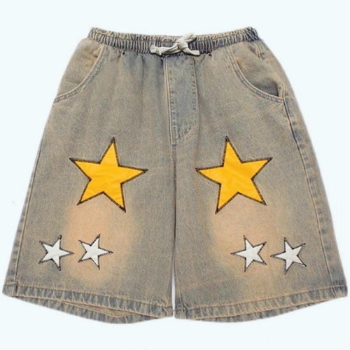 Yellow mud denim shorts old five-point pants straight casual star pants - Picture 19 of 19