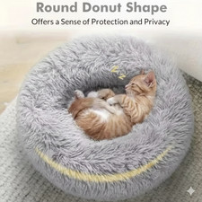 Fluffy Donut Cuddler Plush Pet Bed Dog Cat Soft Warm Round Calming Bed Washable