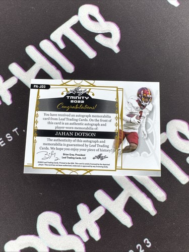Leaf Trinity Patch Auto Gold 2022/75 Jahan Dotson #PA-JD3 JUEGO USADO - Imagen 2 de 2