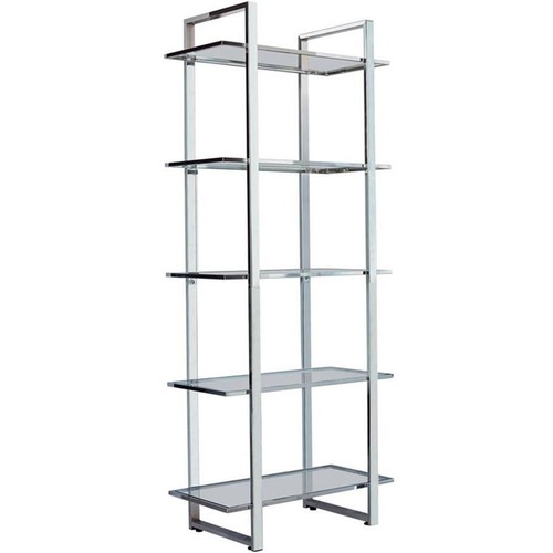 Coaster Contemporary Rectangular Metal Bookcase with 5-Shelf in Chrome - Picture 1 of 10
