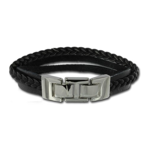 SilberDream Lederarmband Kordel schwarz Edelstahl Leder Armband LAP003S