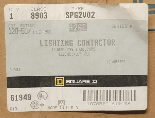 New In Box Square D 8903 SPG2 V02 60A 600V 3 Pole Lighting Contacter NEMA 1 Encl - Picture 3 of 9
