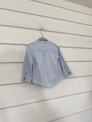 New ZARA BABY boy blue mandarin collar button down dress shirt 18 24 months 92cm - Picture 15 of 18